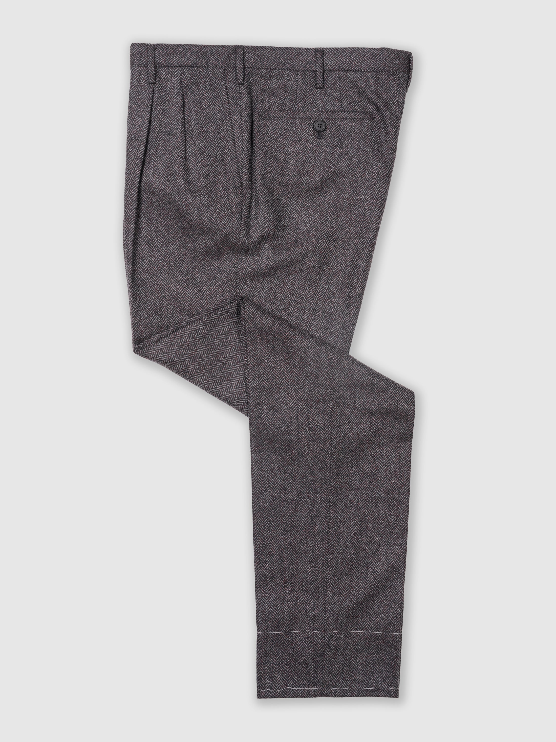 Grey melange herringbone wool cashmere trousers